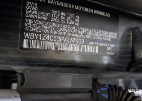 2015 BMW I3 Base W/Range Extender z USA, uszkodzony, nr VIN WBY1Z4C53FV277969